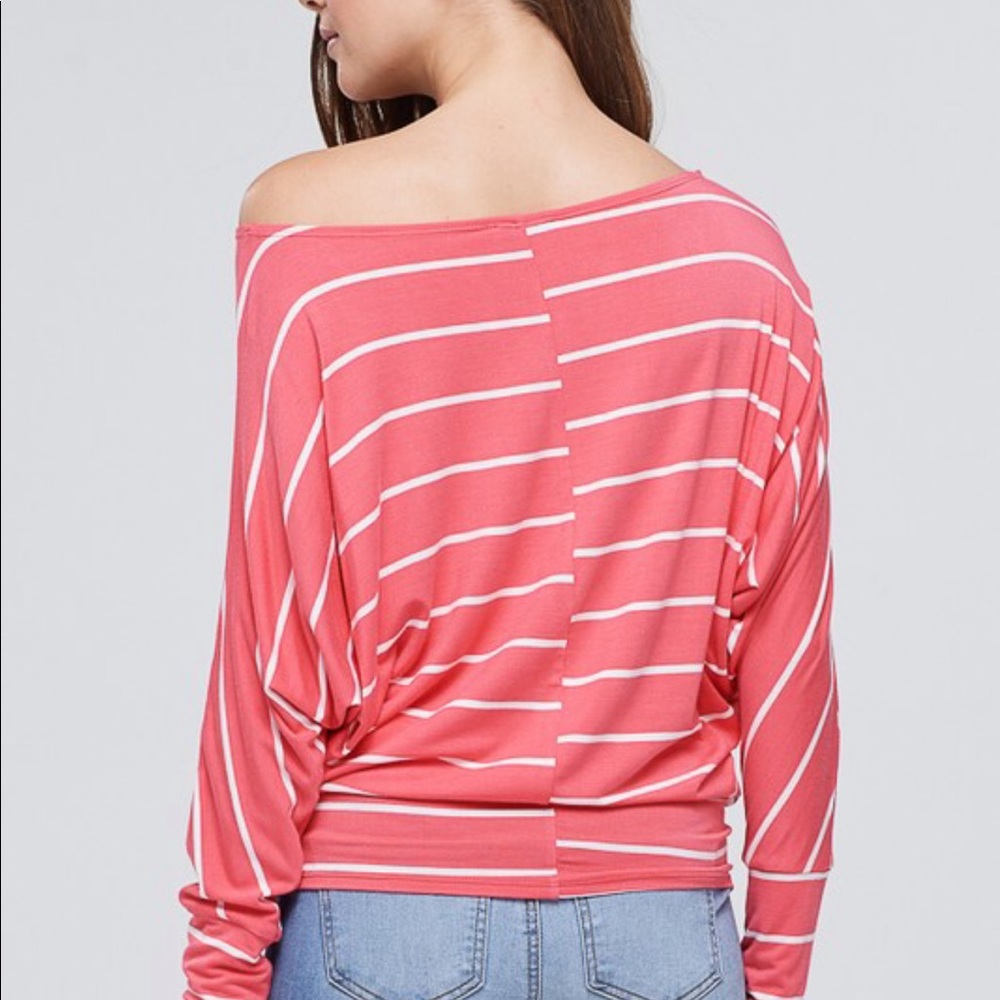 Coral Dolman Sleeve Striped Knit Top - Picture 6 of 6